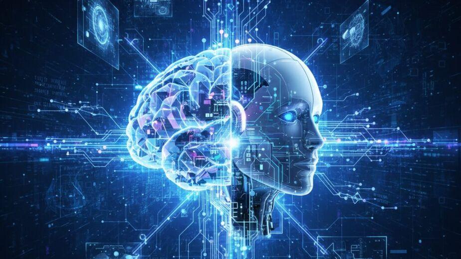 Yapay zeka hizmetleri ve dijital dönüşüm süreçlerini temsil eden gelişmiş robot beyin görseli.
