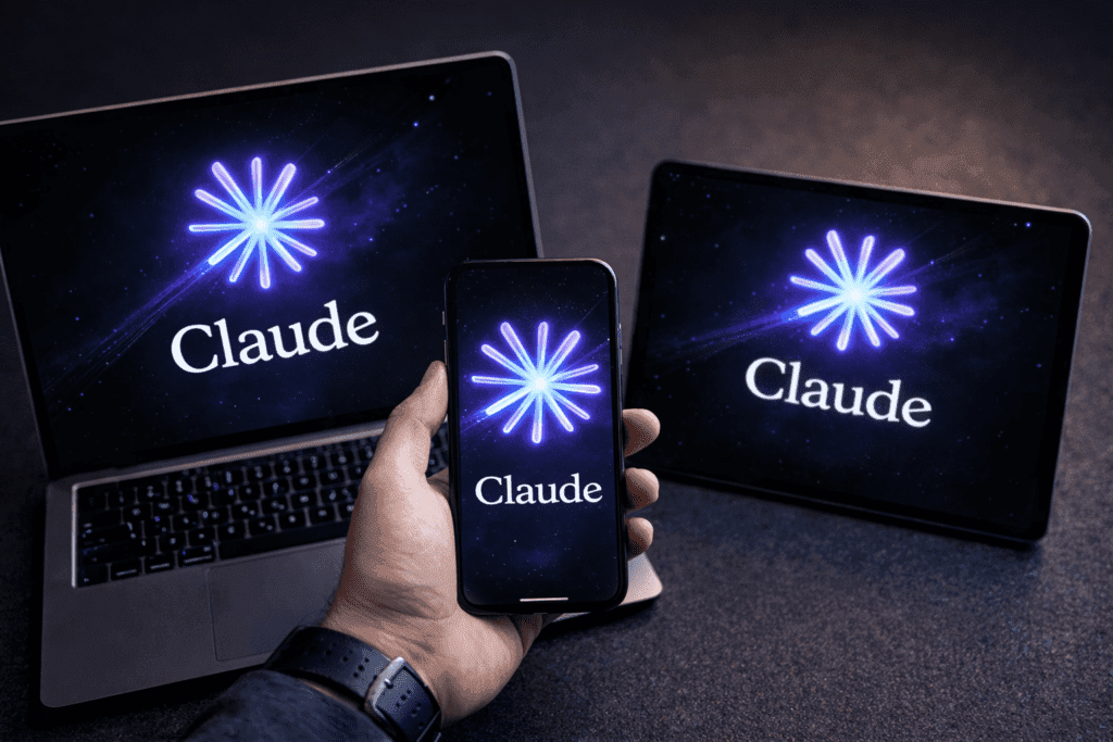 Claude AI ın telefon tablet ve bilgisayar ekranındaki görüntüsü