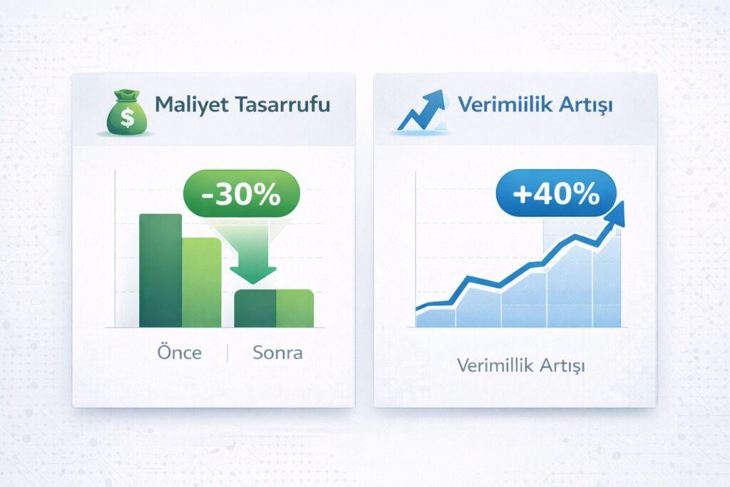 Yapay zeka yatırımlarının maliyet tasarrufu ve verimlilik artışı etkisi: ROI gösterimi ve getiri grafiği