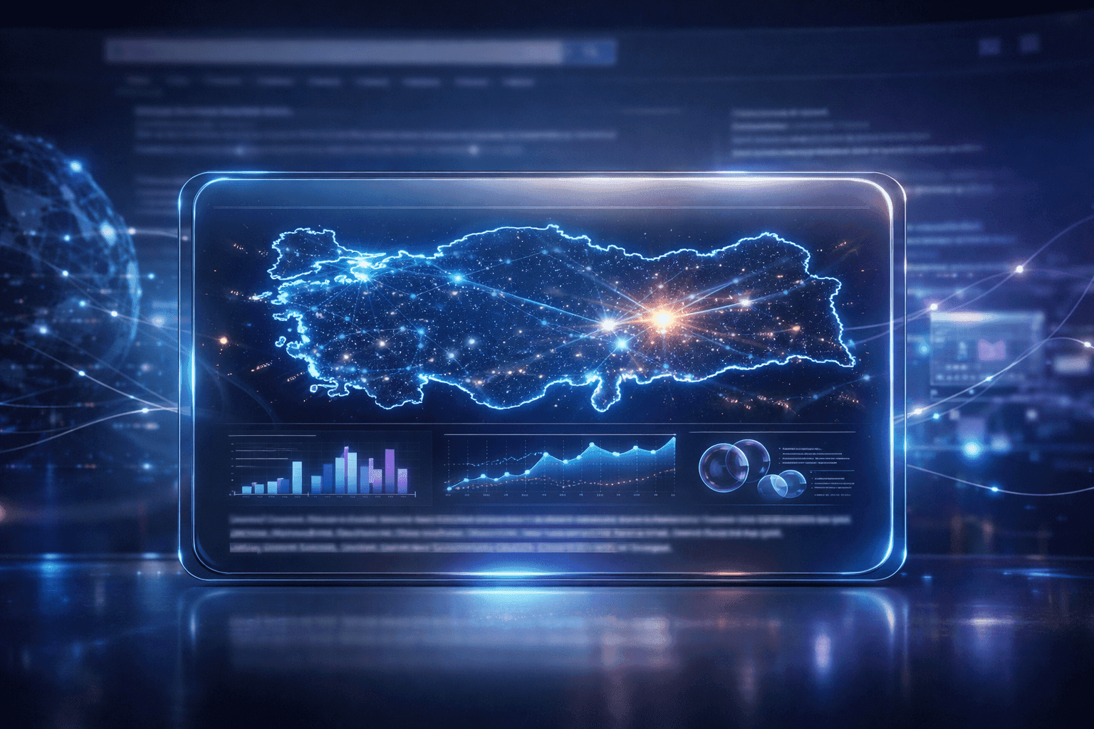 AI-first arama dönemini temsil eden, tek yanıt kutulu yapay zekâ arama ekranı ve İstanbul’un vurgulandığı Türkiye haritası görseli