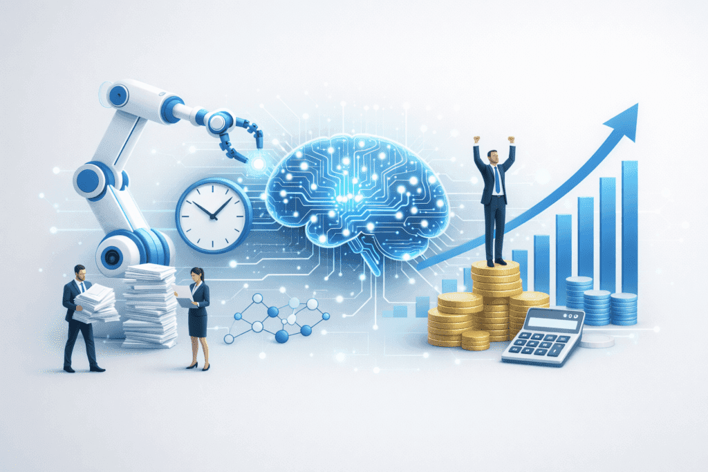 Yapay zeka ile CRM otomasyonu sayesinde sağlanan zaman ve maliyet tasarrufu görseli